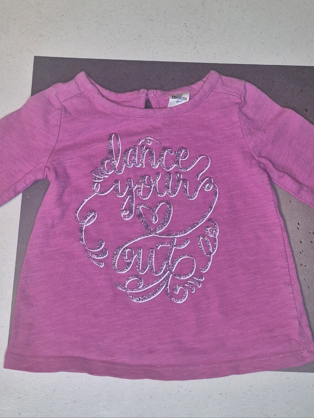 OshKosh B'gosh Hot Pink Long-Sleeve Girls Top with Sparkle Script 12Mo